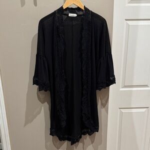 Black Lace Trim Kimono